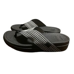 FitFlop Surfa Toe Post Sandals Size 8 Womens Black Stripe Thongs